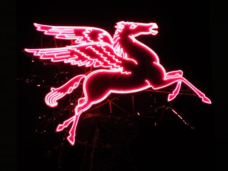 Dallas Pegasus, landmark, bright, electric, Dallas, Pegasus, red and black, icon, historic, HD wallpaper