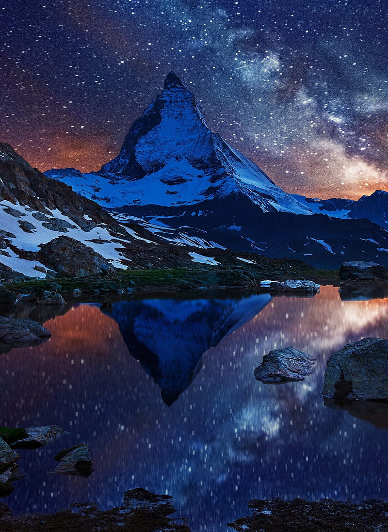Cervino, star, night, milky, mountain, mountains, stars, HD phone wallpaper