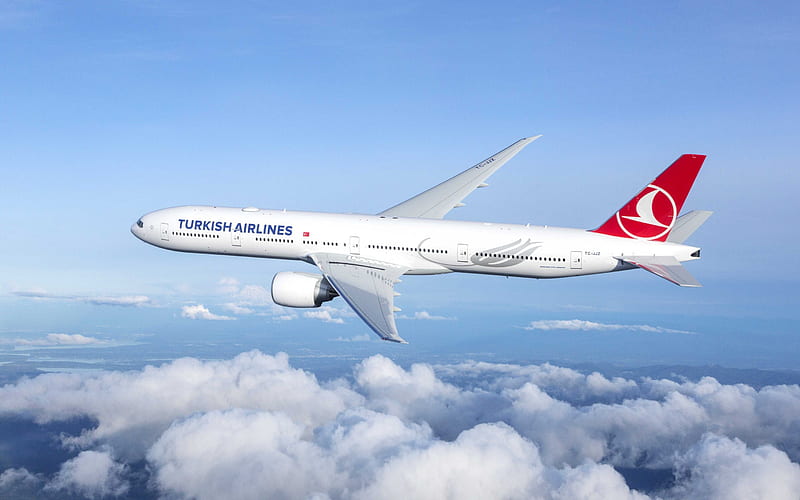 Boeing 777, Turkish Airlines, passenger plane, Boeing 777-300ER, travel to Turkey, plane in the sky, Boeing, HD wallpaper
