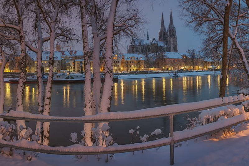 * Germany-Regensburg Bavaria *, city, nature, river, winter, HD wallpaper