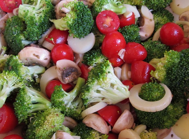Salad, Mushroom, Vegetable, Broccoli, HD wallpaper