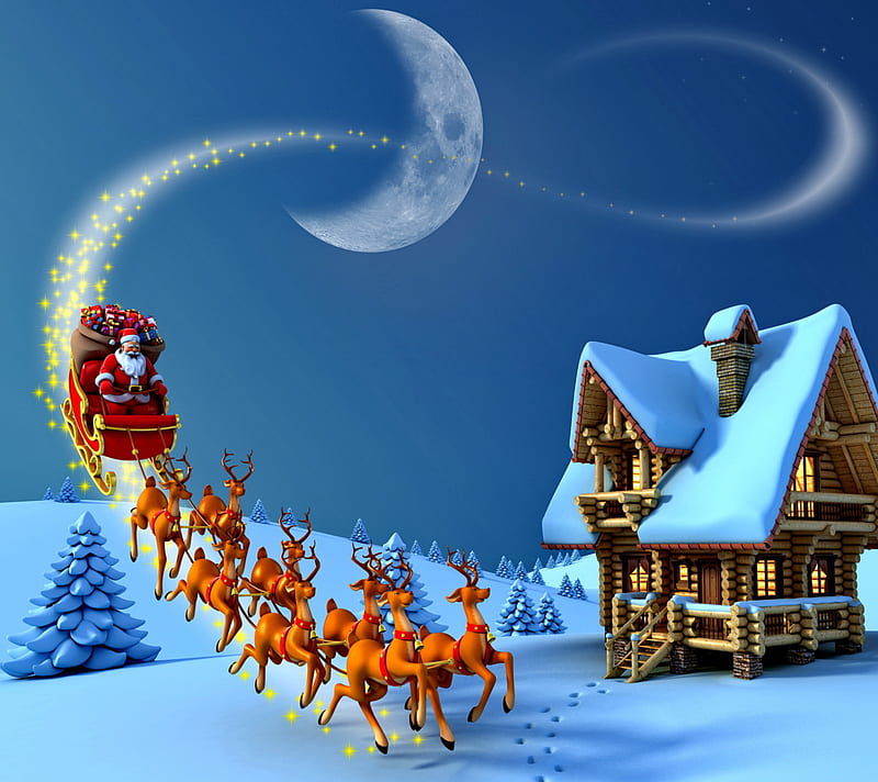 Christmas Night, holiday, new year, santa claus, snow, winter, HD wallpaper