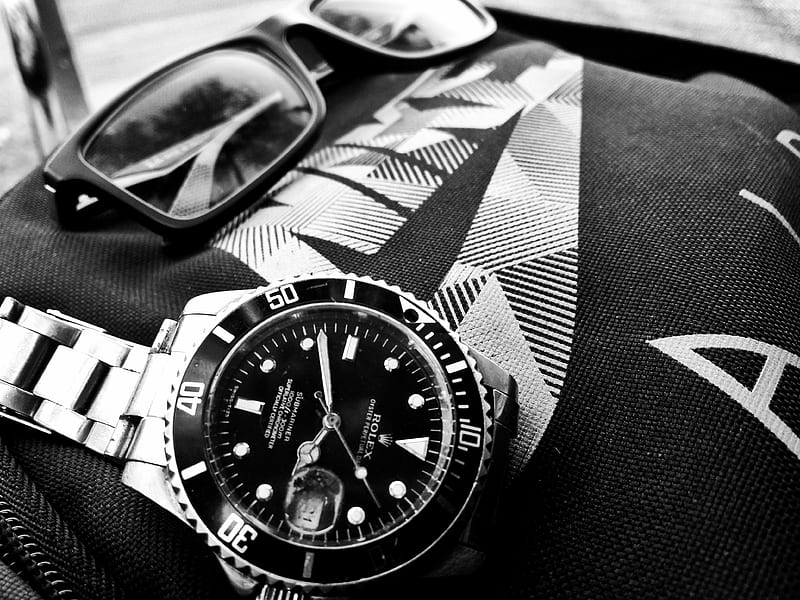 Rolex and NIKE, backpack, bag, black and white, class, classic, glasses, nike air, rich, HD wallpaper