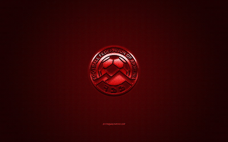 Armenia national football team, emblem, UEFA, red logo, red carbon fiber background, Armenia football team logo, football, Armenia, HD wallpaper