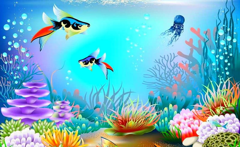 Under the Sea, colorful, corals, underwater, fishes, HD wallpaper