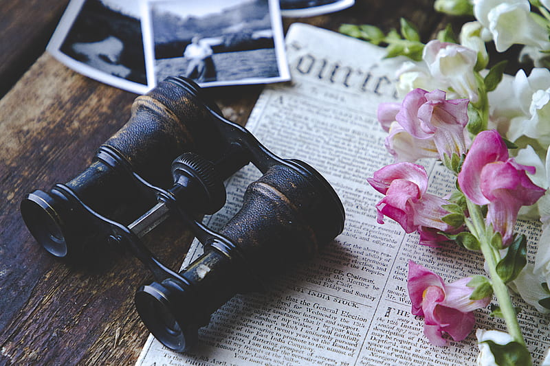 binoculars, newspaper, retro, HD wallpaper