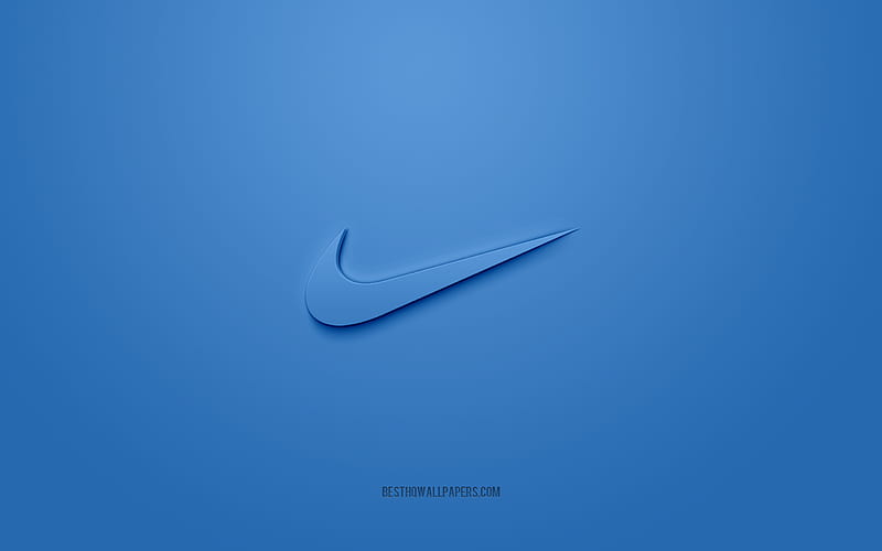 Nike logo, blue background, Nike 3d logo, 3d art, Nike, brands logo, blue 3d Nike log, HD wallpaper