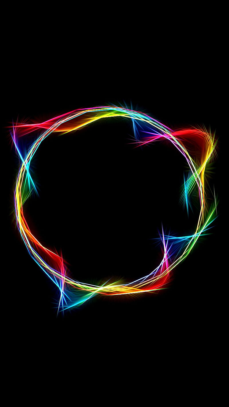 Circle, black, blue, colors, green, neon, neon sphere, red, round, yellow, HD phone wallpaper