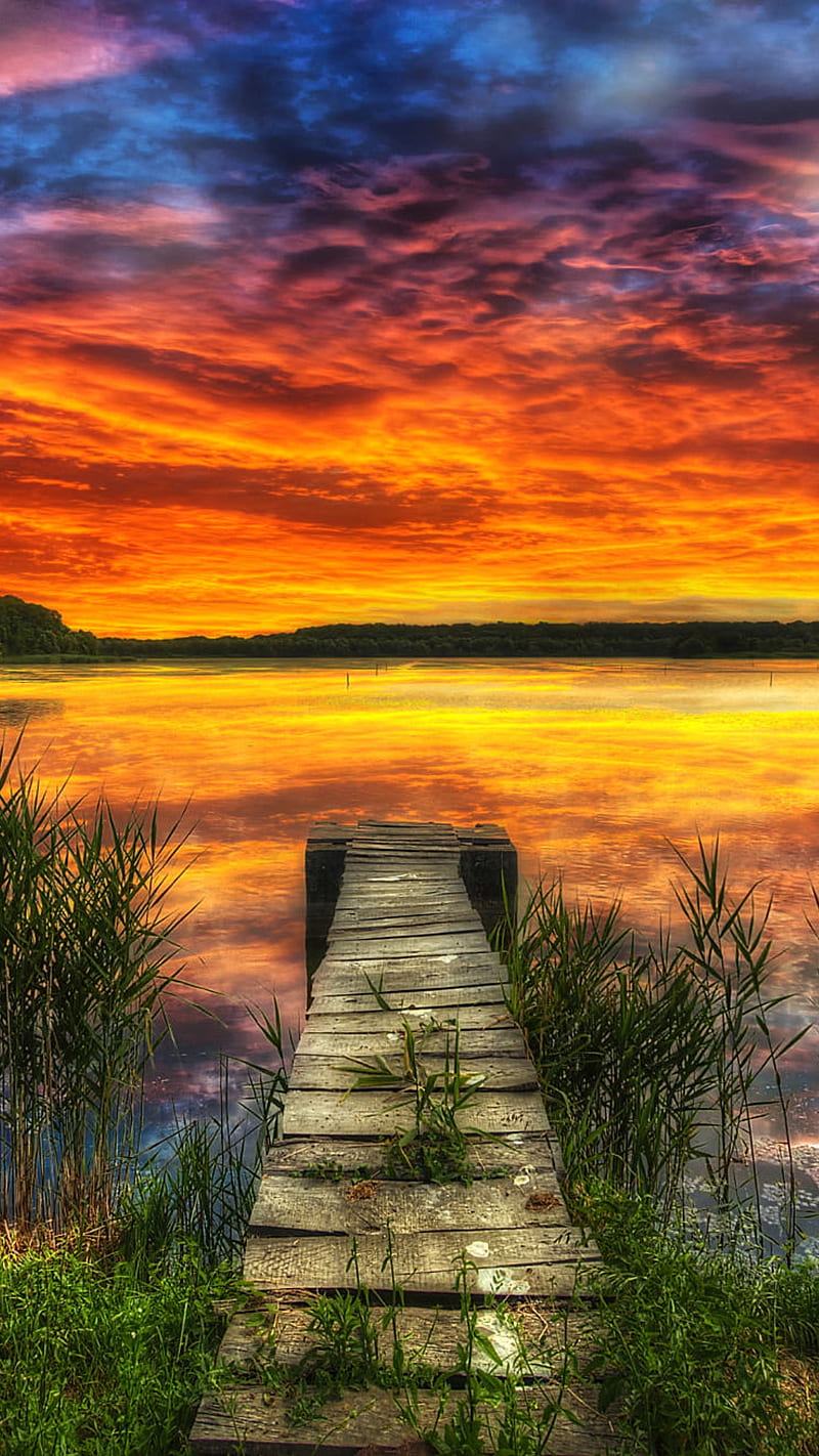 Wooden dock, afternoon, beautiful scenary, dock, lake, landscapes, nature, sky, wooden, HD phone wallpaper