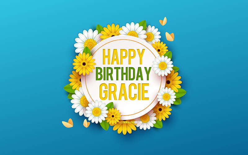 Happy Birtay Gracie Blue Background with Flowers, Gracie, Floral Background, Happy Gracie Birtay, Beautiful Flowers, Gracie Birtay, Blue Birtay Background, HD wallpaper