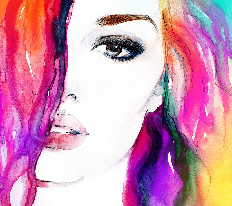 Painting, abstract, artwater colors, colorful, girl, HD wallpaper