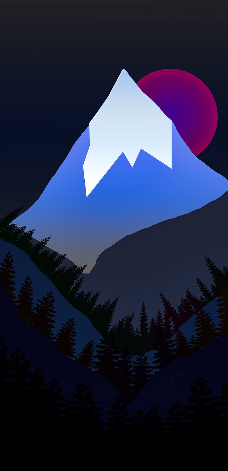 Artwork, draw, forest, iphone, moonshine, mountain, samsung, HD phone wallpaper
