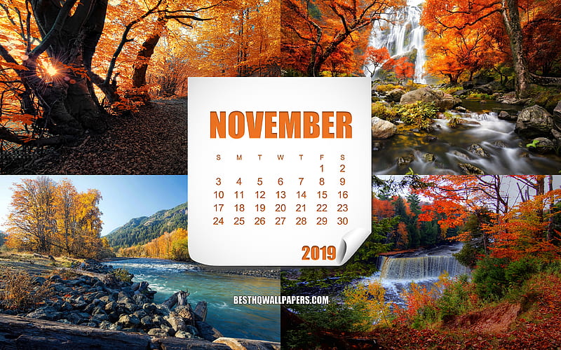Calendar 2019 November, creative art, autumn landscapes, fall background, 2019 November Calendar, HD wallpaper