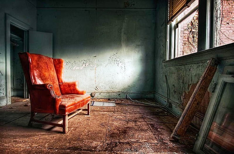 Red Chair, red, graphy, window, chair, room, abstract, wall, old, HD wallpaper