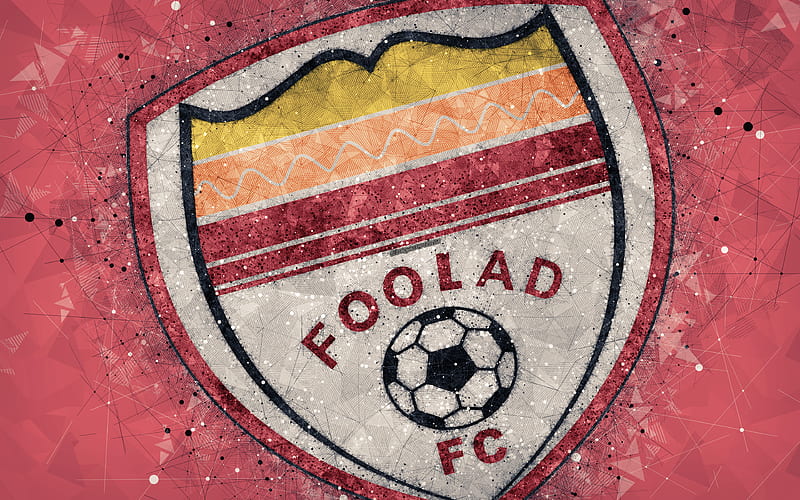 Foolad FC Iranian football club, geometric art, logo, creative emblem, red background, Iran Pro League, Ahvaz, Iran, Persian Gulf Pro League, football, HD wallpaper