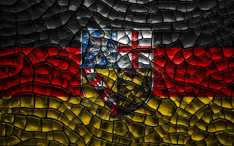 Flag of Saarland german states, cracked soil, Germany, Saarland flag, 3D art, Saarland, States of Germany, administrative districts, Saarland 3D flag, HD wallpaper