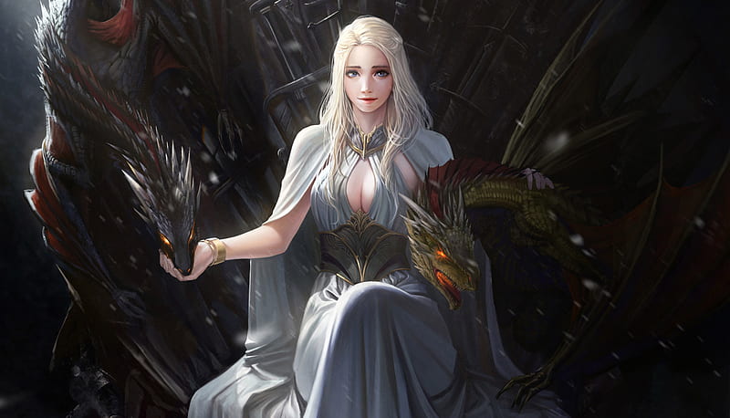 Game of Thrones Daenerys Targaryen Artwork, daenerys-targaryen, emilia-clarke, game-of-thrones, tv-shows, artwork, artist, digital-art, dragon, HD wallpaper