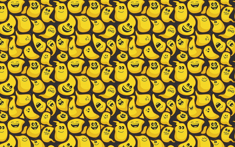Background with cartoon ghosts, yellow ghosts texture, halloween texture, halloween  yellow background, HD wallpaper | Peakpx