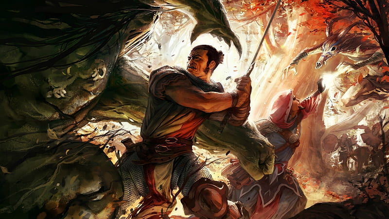 Drakensang, arms, epic, warrior, battle, magic, creature, HD wallpaper