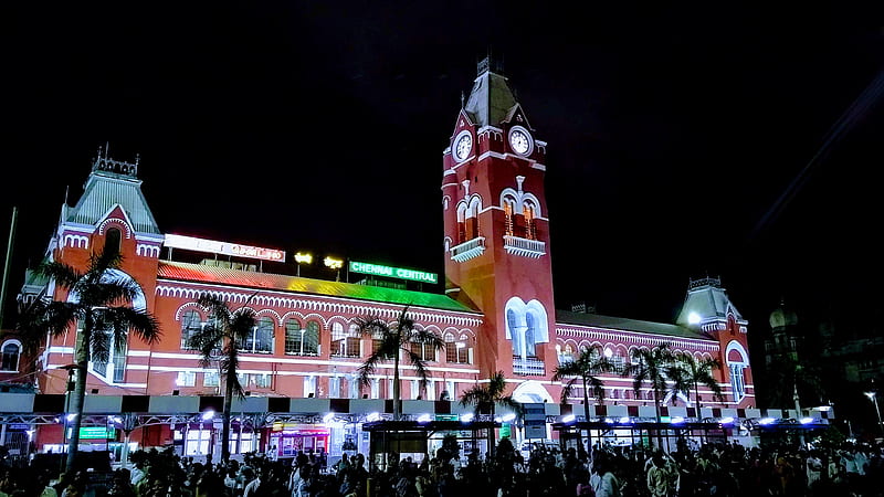 Architecture, building, central, chennai, clock tower, railway station, HD wallpaper