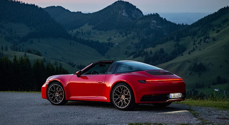 2021 Porsche 911 Targa 4S (Color: Guards Red) - Rear Three-Quarter , car, HD wallpaper