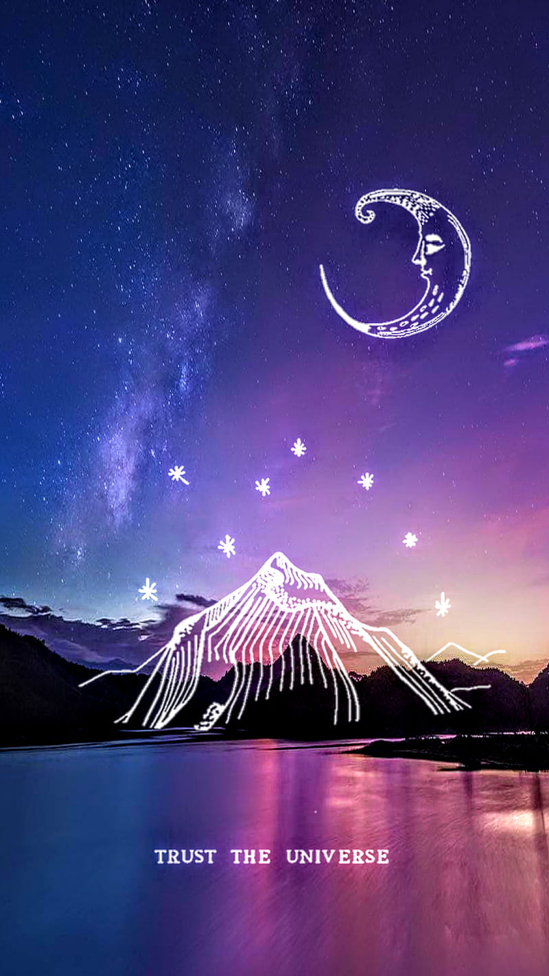 Trust the Universe, colorful, dawn, dusk, moon, mountain, night, trust,  universe, HD phone wallpaper | Peakpx