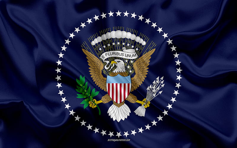 Flag of the President of the United_States, US Presidential flag silk texture, blue silk flag, American symbols, USA, US presidential coat of arms, HD wallpaper
