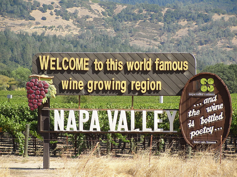 Napa Valley, grapes, sign, wine, napa, HD wallpaper