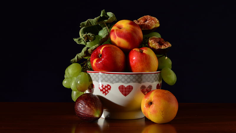 Fruits, Fruit, Fig, Grapes, Nectarine, HD wallpaper