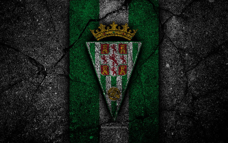 FC Cordoba, logo, Segunda Division, soccer, black stone, football club, Spain, Cordoba CF, LaLiga2, asphalt texture, Cordoba FC, HD wallpaper