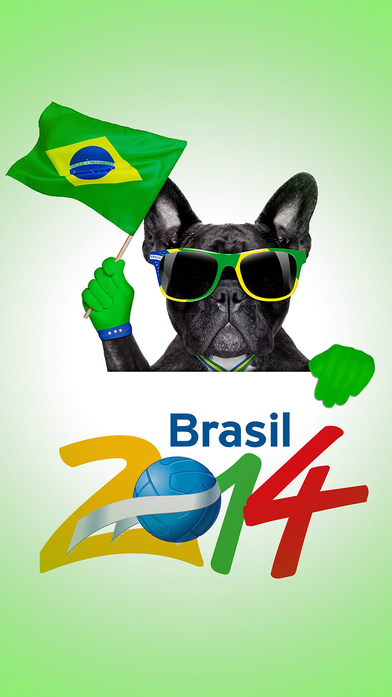 Brasil 2014, 2014, brazil, cool, dog, flag, funny, logo, world cup, HD phone wallpaper