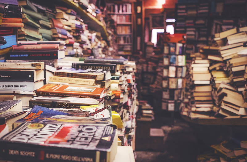 piled book lot, HD wallpaper