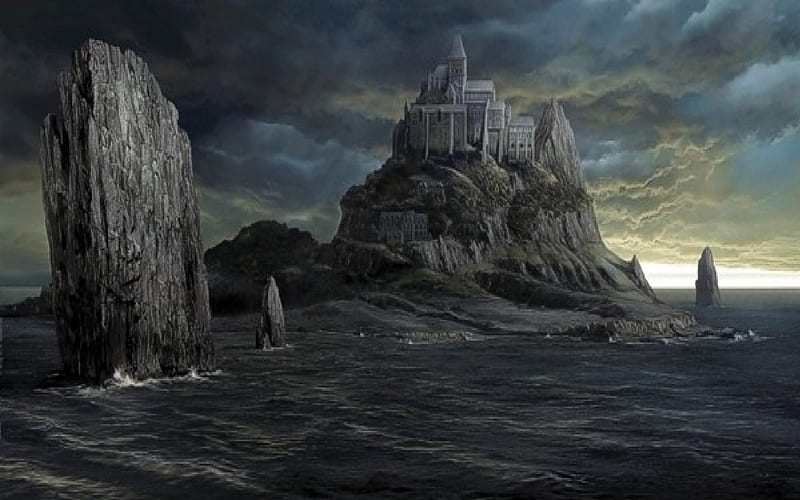 REALM OF GOD, rock, dark, ocean, castle, mistique, HD wallpaper