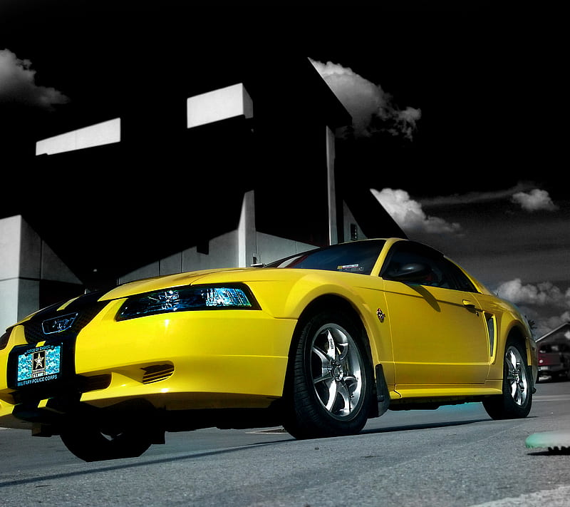 Mustang, army, bumblebee, car, yellow, HD wallpaper