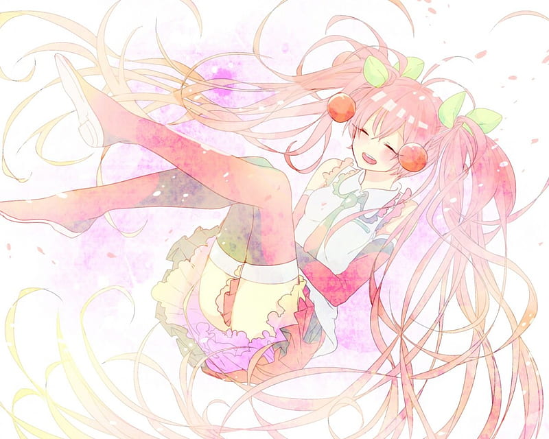 Sakura Miku, ainime, vocaloid, miku hatseun, skirt, sakuea miku, long hair, pink hair, happy, HD wallpaper