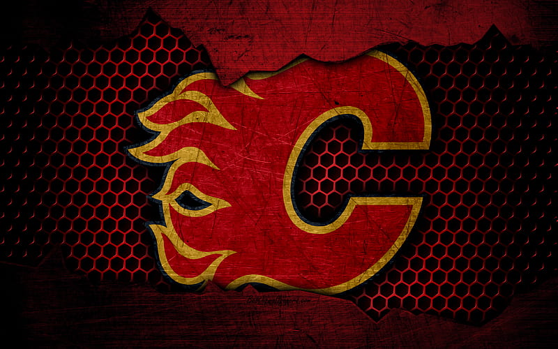 Calgary Flames logo, NHL, hockey, Western Conference, USA, grunge, metal texture, Pacific Division, HD wallpaper