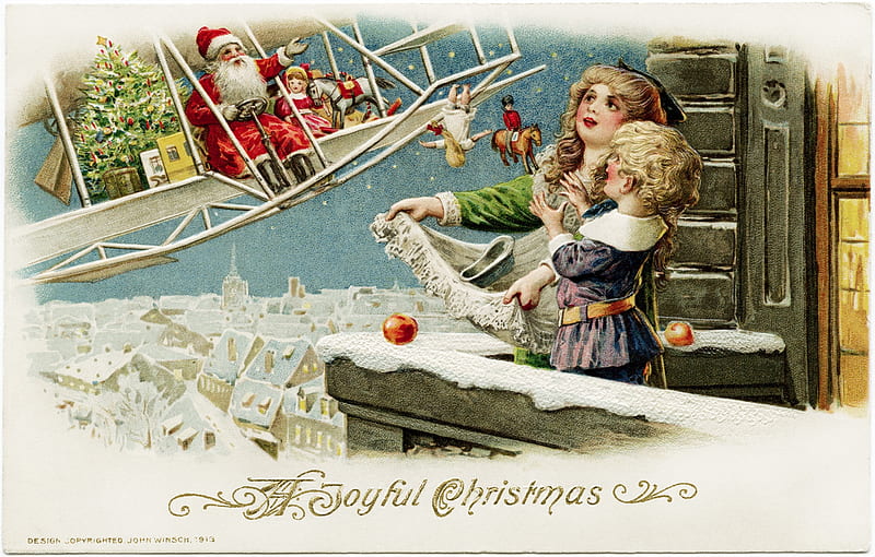 Merry Christmas!, santa, craciun, christmas, toy, children, copil, vintage, card, HD wallpaper
