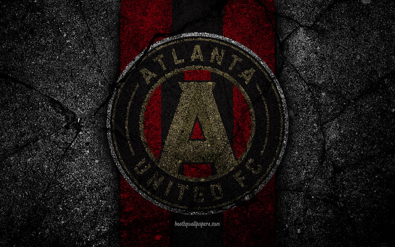 Atlanta United FC, MLS, asphalt texture, Eastern Conference, black stone, football club, USA, Atlanta United, soccer, logo, FC Atlanta United, HD wallpaper