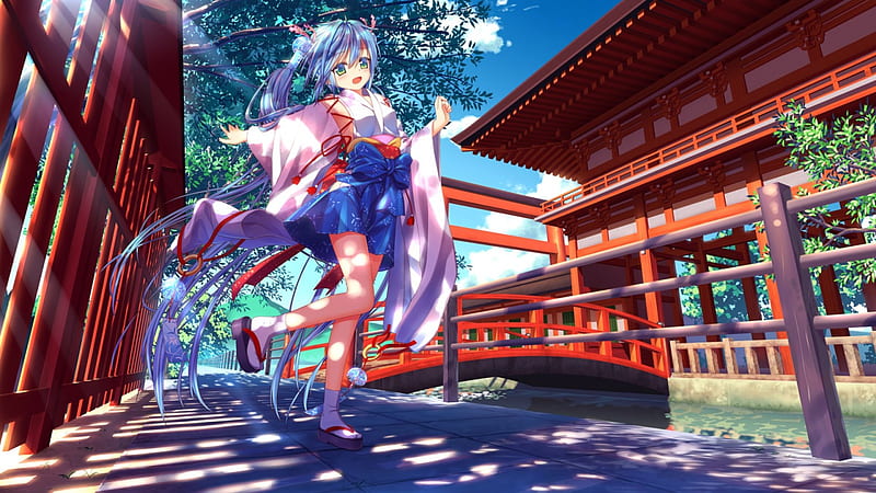 Shrine, pretty, house, scenic, home, adorable, sweet, nice, anime, yukata, hot, anime girl, scenery, female, lovely, kimono, sexy, building, cute, kawaii, girl, scene, HD wallpaper