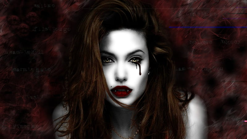 vampire, brunette, woman, blood, HD wallpaper