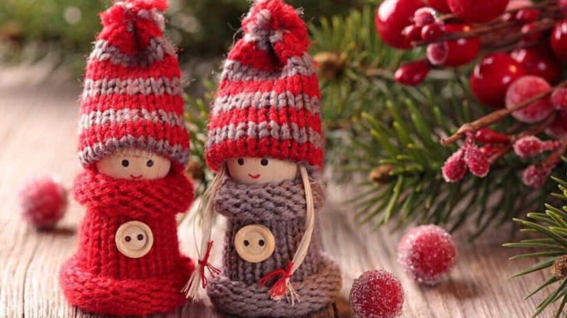 Decoration, red, pretty, hats, Small, knitted, Cute, tree, balls, men, funny, HD wallpaper