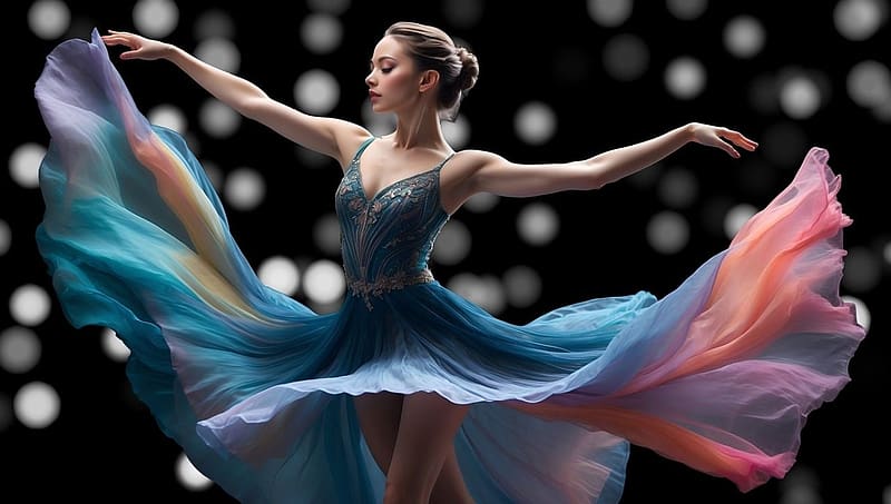 Dancing girl, muveszet, tancos, tanc, balerina, rozsaszin es kek ruha, lany, mozog, kecses, HD wallpaper