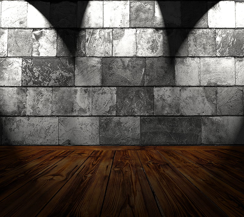 Stone Wall 2, floor, hardwood, room, spotlight, wood, HD wallpaper
