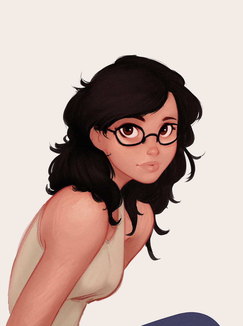 glasses, women, black hair, dark hair, simple background, HD phone wallpaper
