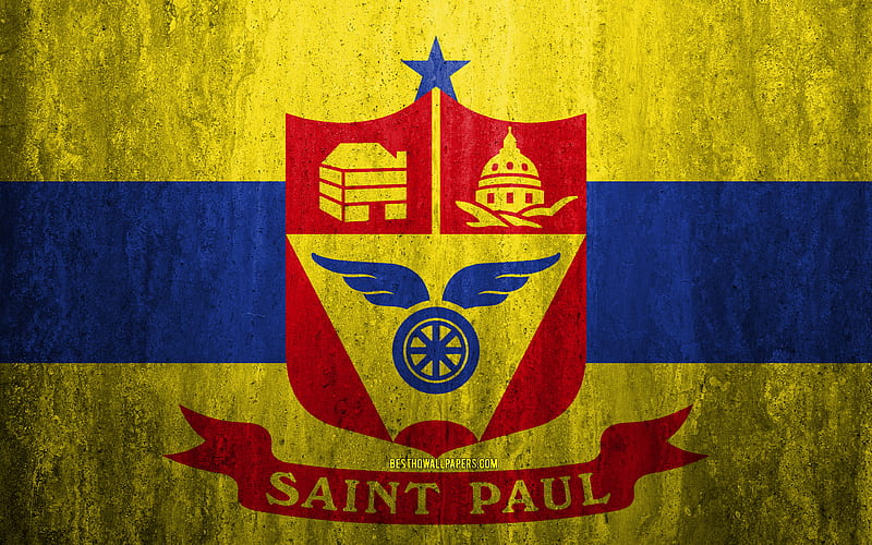 Flag of Saint Paul, Minnesota stone background, American city, grunge flag, Saint Paul, USA, Saint Paul flag, grunge art, stone texture, flags of american cities, HD wallpaper