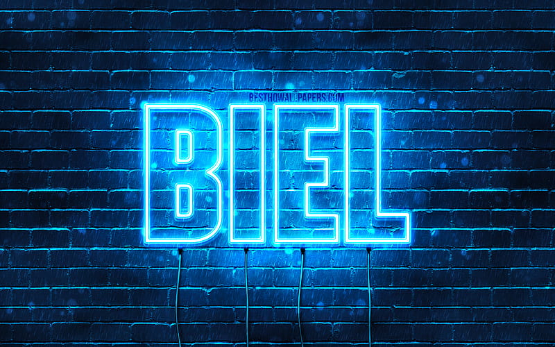 Biel with names, Biel name, blue neon lights, Happy Birtay Biel, popular spanish male names, with Biel name, HD wallpaper