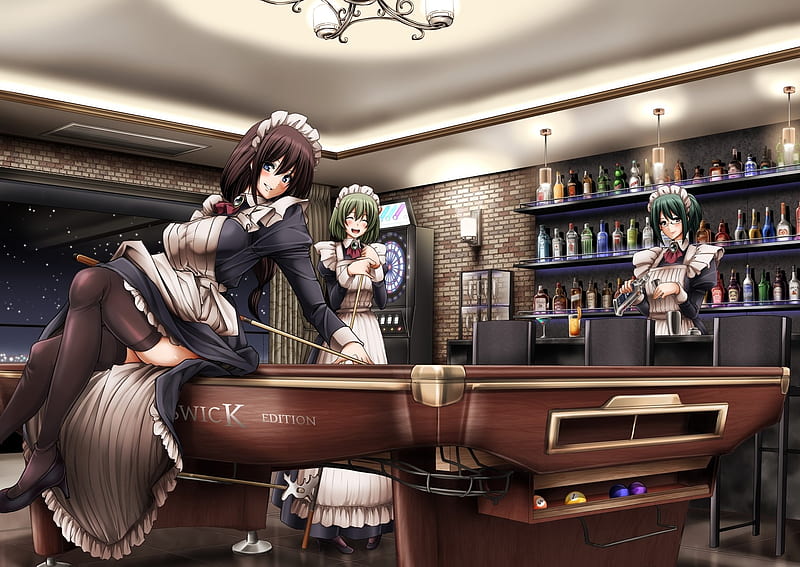 Maids Letting Loose, Anime Friends, Stars, Anime, Bartender, Green Hair,  Smile, HD wallpaper | Peakpx