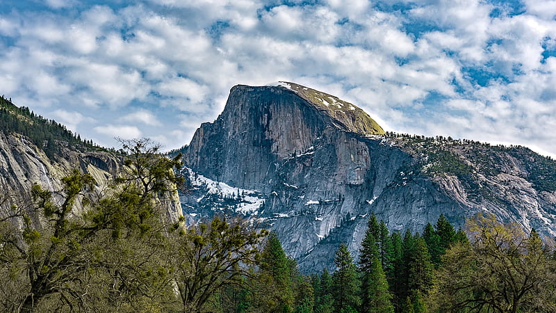 The Half Dome, Mountains, Trees, Sky, Clouds, National Parks, Nature, HD wallpaper