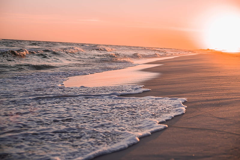 Beacay, beach, golden hour, lock screen, nature, sand, sunset, waves, HD wallpaper