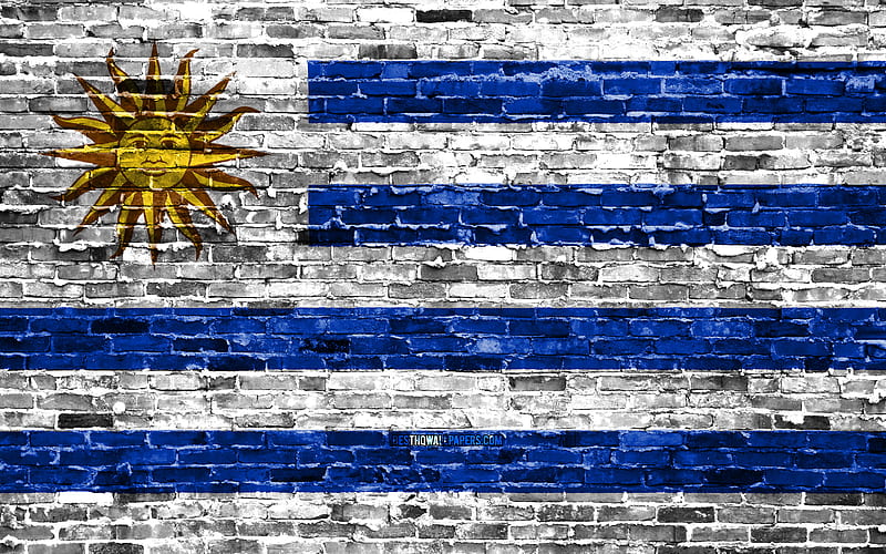 Uruguayan flag, bricks texture, South America, national symbols, Flag of Uruguay, brickwall, Uruguay 3D flag, South American countries, Uruguay, HD wallpaper